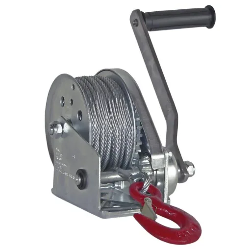 Handbremswinde BHW-2600, Max. Hubkraft / Zugkraft unterste (1.) Lage: 1.200 daN, inkl. 18 m Seil mit SOB Haken