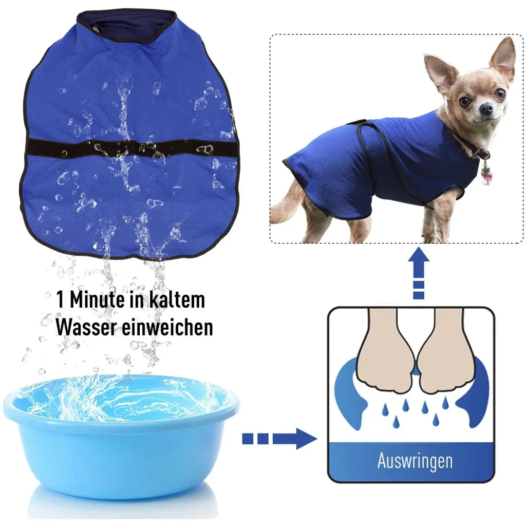 Hunde Kühlweste Kühljacke Cooling Vest schnelle Abkühlung Polyester Blau Ø40 x 46 cm
