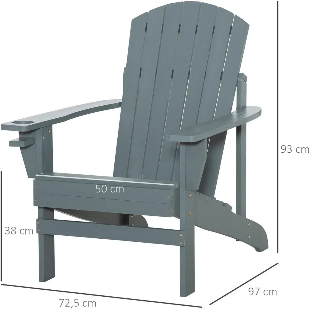 Gartenstuhl mit Becherhalter - Holz - Grau - 97 x 72,5 x 93 cm