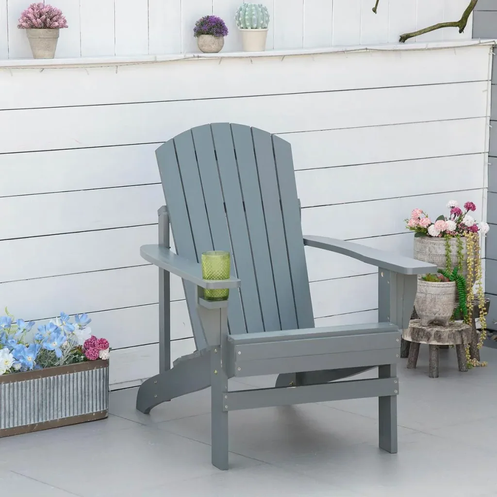 Gartenstuhl mit Becherhalter - Holz - Grau - 97 x 72,5 x 93 cm