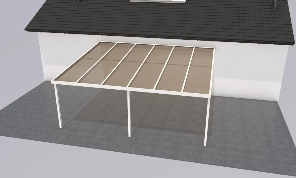 Terrassendach Premium, weiß, 6110 x 5060 mm - Polycarbonat Stegplatten 16 mm, bronze