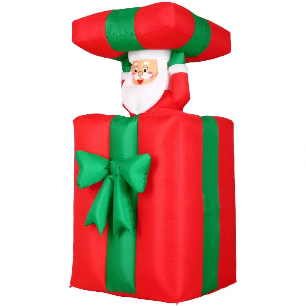 Weihnachtsmann in aufblasbarem Geschenk