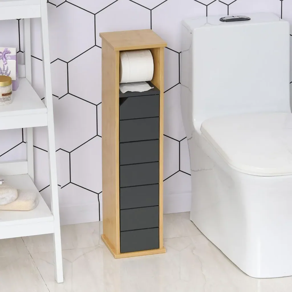 Badezimmerschrank Badschrank Bambus Grau