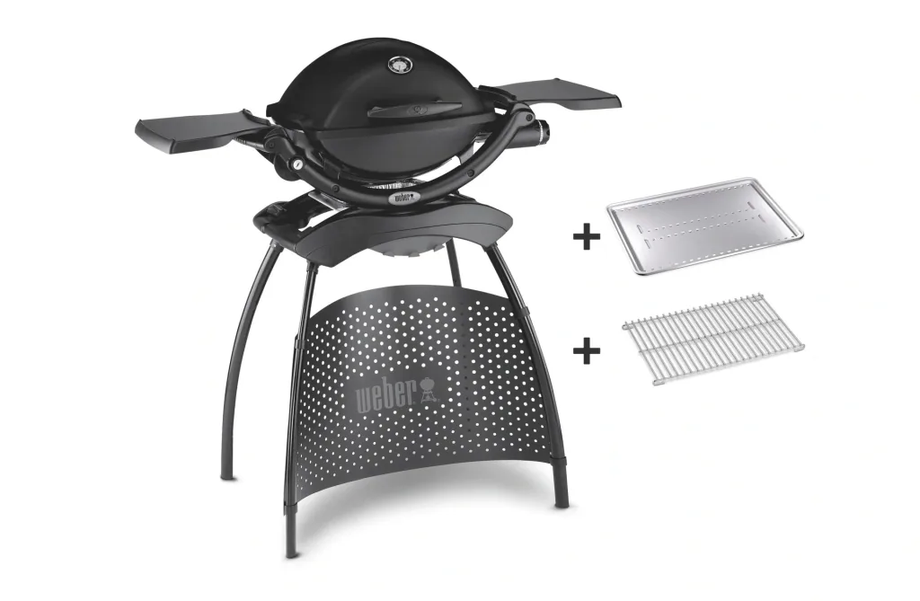 Gasgrill Q 1200 Stand, Black mit Hitzeschild und Bratenrost