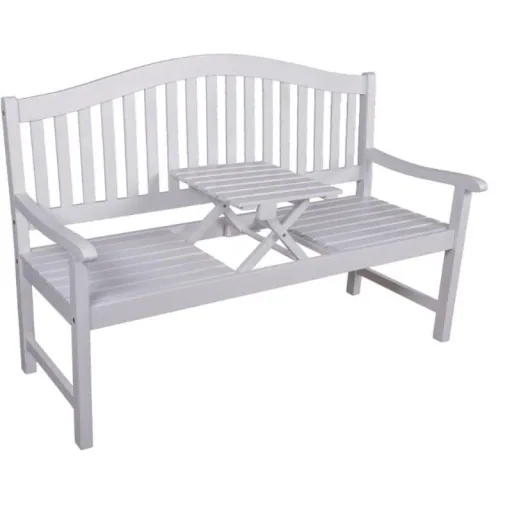 Bank SINGAPUR, mit hochklappbarem Tisch, Eukalyptus Grandis FSC 100% white washed