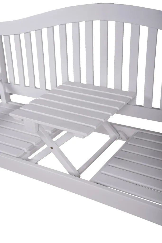 Bank SINGAPUR, mit hochklappbarem Tisch, Eukalyptus Grandis FSC 100% white washed