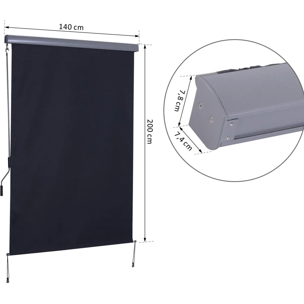 Windschutz Sonnenschutz Seitenrollo Sichtschutz mit Handkurbel Polyester + Aluminium Grau 140 x 200 cm