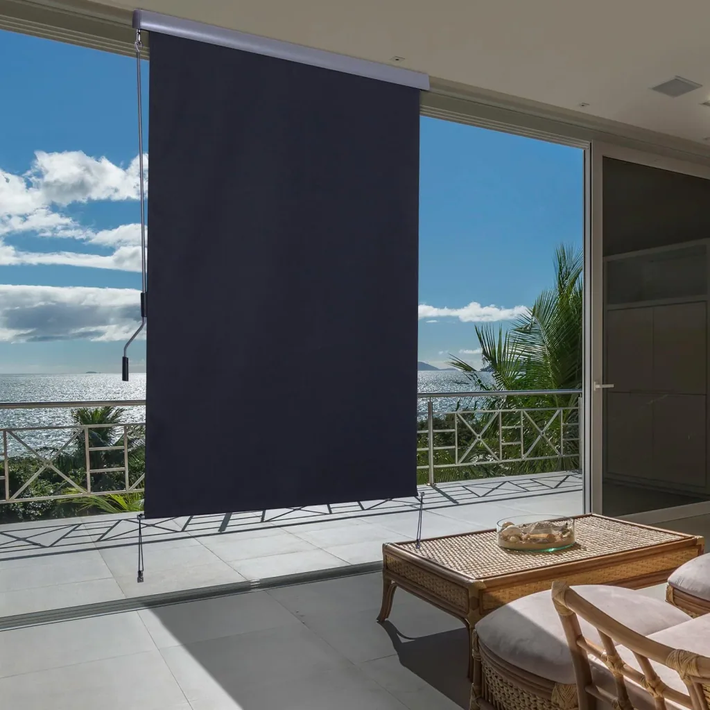 Windschutz Sonnenschutz Seitenrollo Sichtschutz mit Handkurbel Polyester + Aluminium Grau 140 x 200 cm