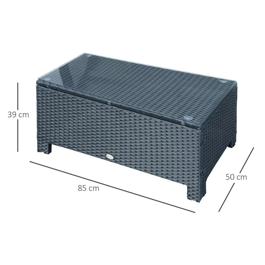 Garten Beistelltisch Couchtisch Gartentisch Balkontisch Polyrattan Schwarz 85 x 50 x 39 cm