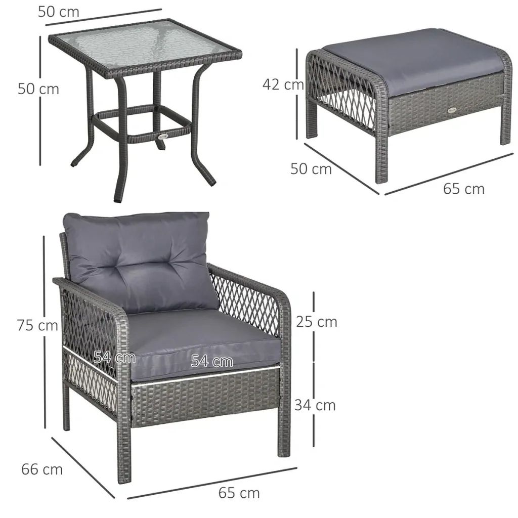Rattan Gartenmöbel für 4 Personen 5-tlg. Outdoor-Sitzgarnitur Sofa mit Hocker Tisch Sitzgruppe Stahl Grau 65 x 66 x 75 c