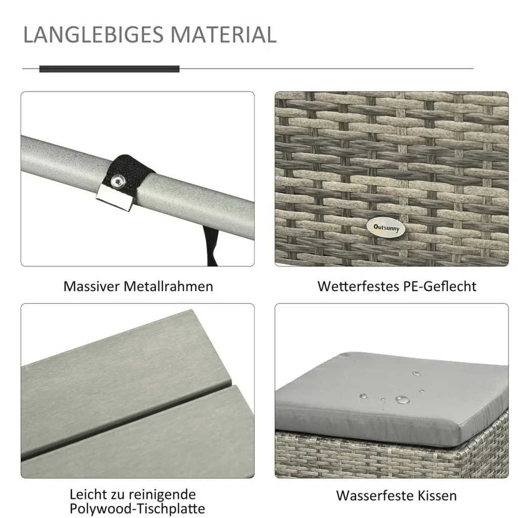 Polyrattan Sitzgarnitur 4 tlg. Sitzgruppe Gartenset Doppelsofa mit Hocker Tisch Sofagarnitur Gartenmöbel Set Lounge Grau