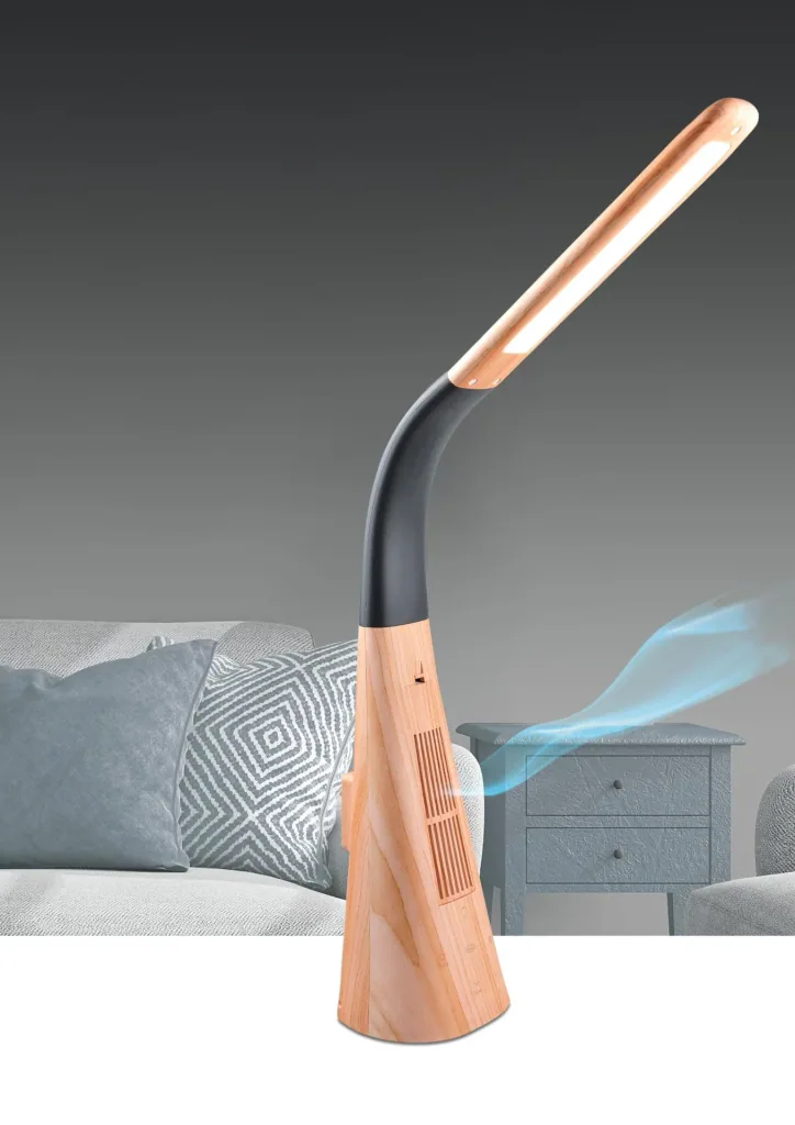 LED Tischleuchte "Ionic Light" mit integriertem Lufterfrischer in Holzoptik