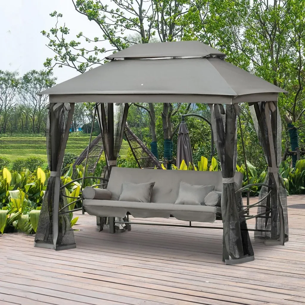 Hollywoodschaukel Gartenschaukel Schaukel mit Seitenwänden 3-Sitzer Dunkelgrau 256 x 172 x 248 cm