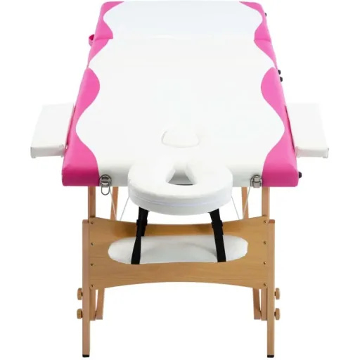 Klappbarer Massagetisch mit 3 Zonen Holz weiß und rosa