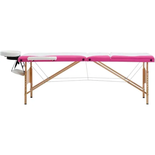 Klappbarer Massagetisch mit 3 Zonen Holz weiß und rosa
