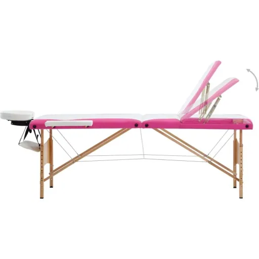 Klappbarer Massagetisch mit 3 Zonen Holz weiß und rosa
