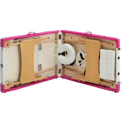 Klappbarer Massagetisch mit 3 Zonen Holz weiß und rosa