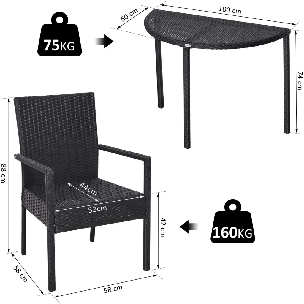 Gartensitzgruppe 3-tlg, Polyrattan Gartenset Rattanmöbel für Balkone Schwarz mit Sitzkissen