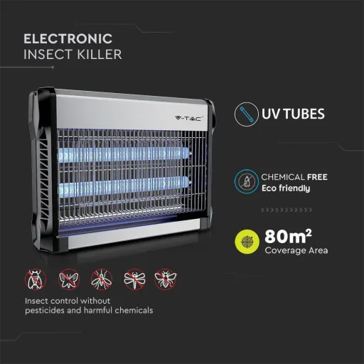 VT-3220 Insektenlampe - 2"10W - 80m Reichweite - UV-Licht - Grau