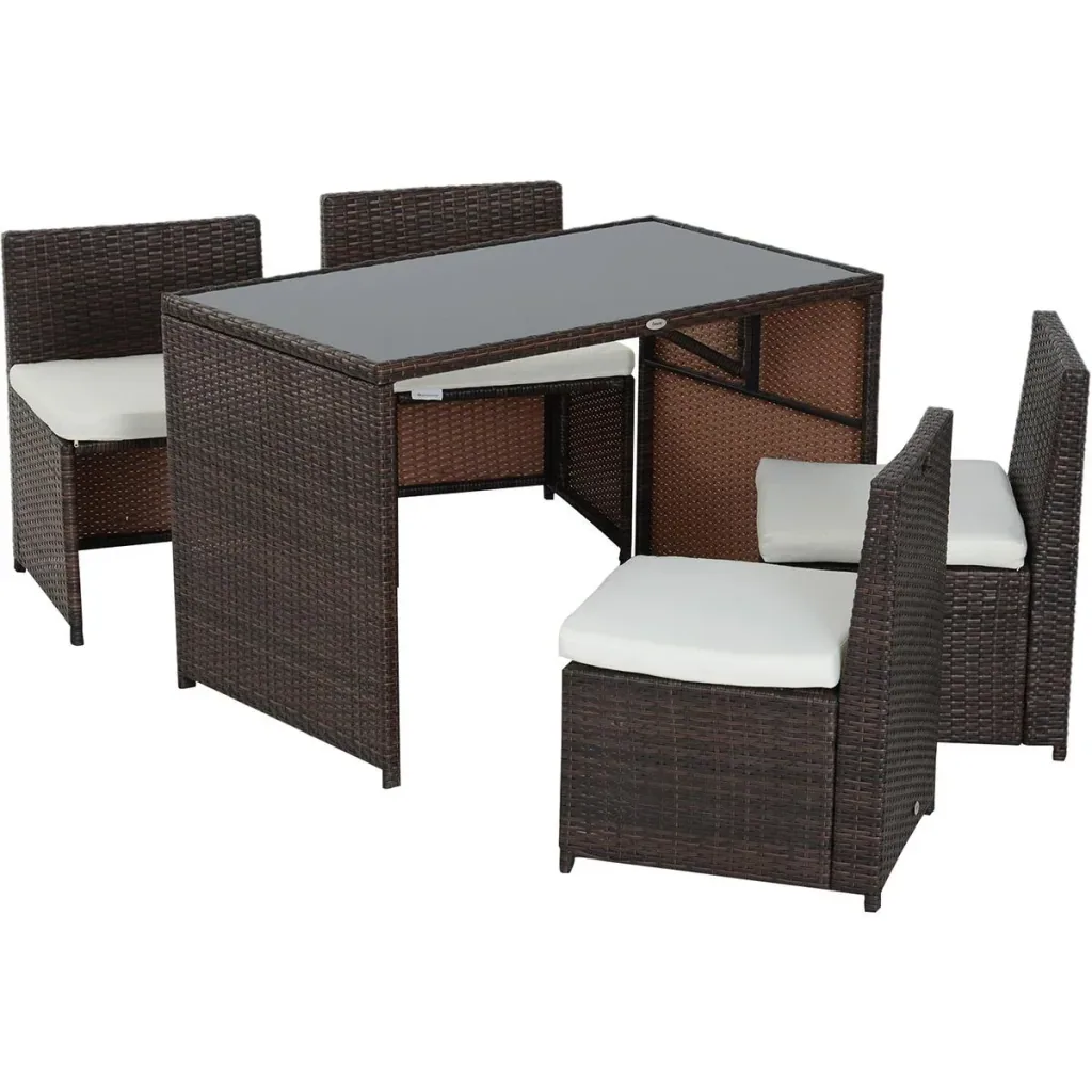 Polyrattan Garnitur als 5-teiliges Set braun/cremeweiß