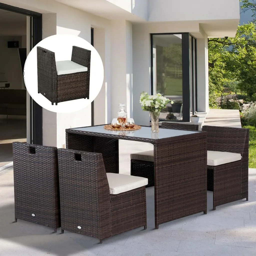 Polyrattan Garnitur als 5-teiliges Set braun/cremeweiß