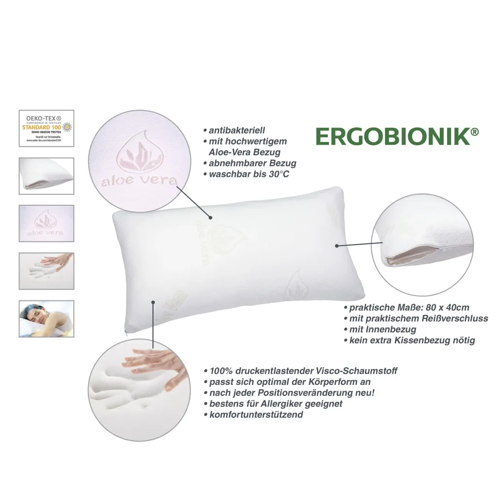 Memory Foam Kissen Aloe Vera, 80x40cm
