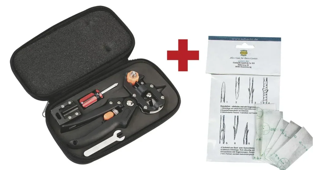 GartenMeister Veredelungs-Set mit 2 Ersatz- Omega- Messern, Veredlungsband 10 Stück - aus PE