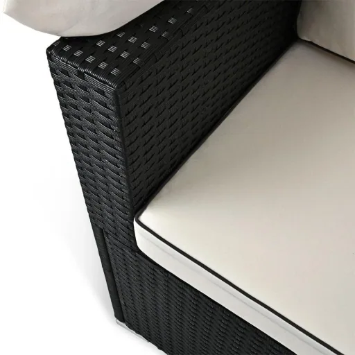 Polyrattan Sofa - Schwarz-Creme - 210x70x70cm - Mit Sonnendach