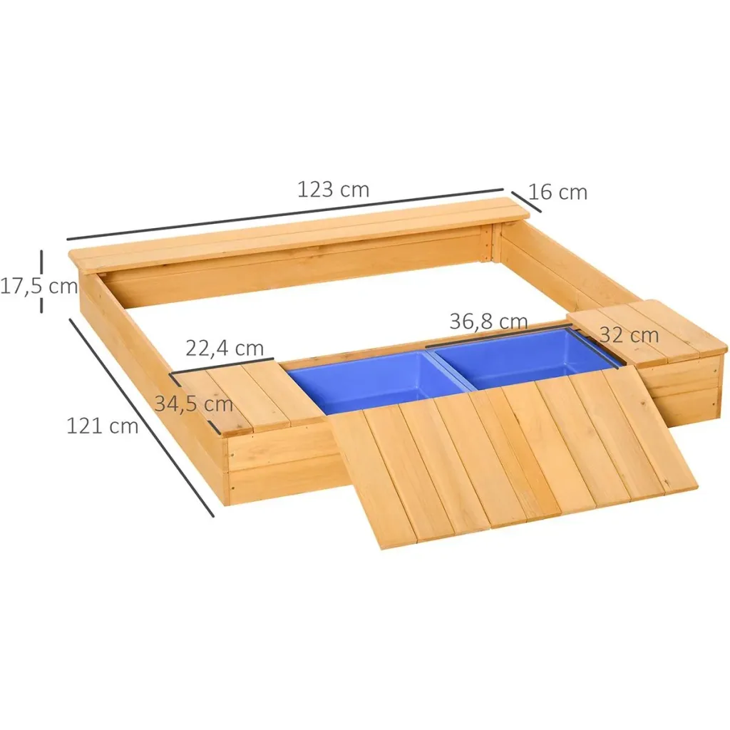Sandkiste mit Bank und Aufbewahrungsfächern naur, blau