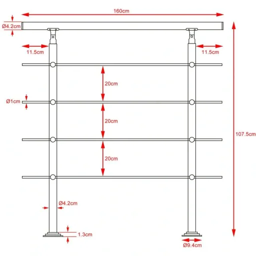 Geländer - Edelstahl - 160 cm - 4 Pfosten
