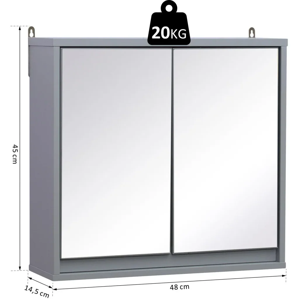 Badschrank Hängeschrank Badmöbel Wandschrank Spiegelschrank Holz Grau 48 x 14,5 x 45 cm