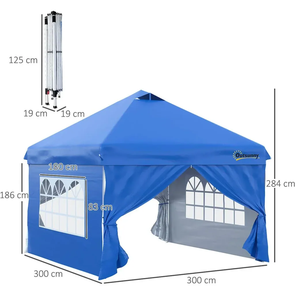 Gazebo faltbar - Blau - 3 x 3 m - inkl. Heringe und Tasche