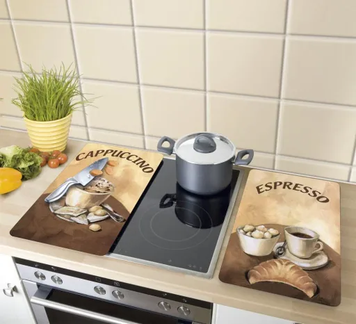 3 in 1 Herd-Abdeckplatten, Schneidbretter, Arbeitsplatten, Glas, Kaffee-Design, je 52 x 30 cm, 2er-Set