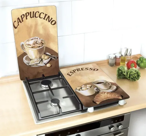 3 in 1 Herd-Abdeckplatten, Schneidbretter, Arbeitsplatten, Glas, Kaffee-Design, je 52 x 30 cm, 2er-Set