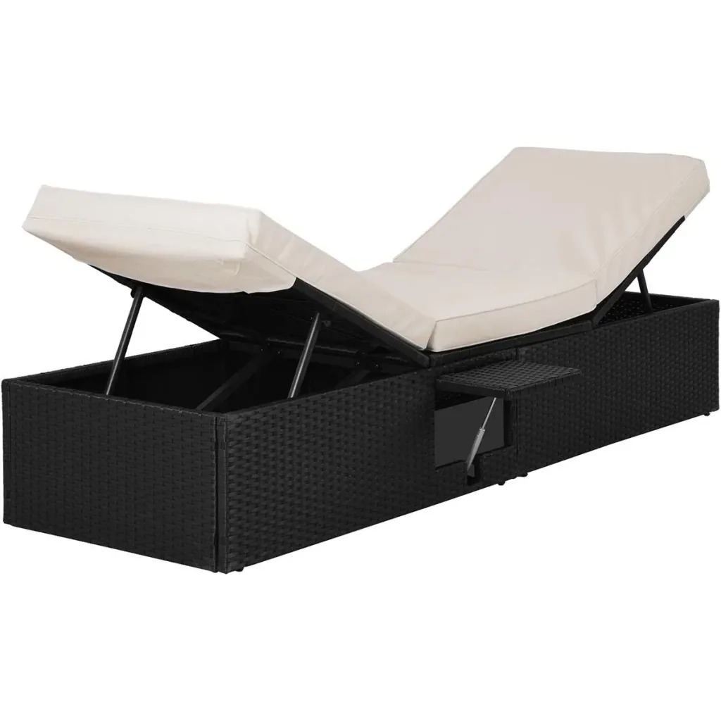 Liege aus Polyrattan schwarz/cremeweiß 195 x 60 x 33cm