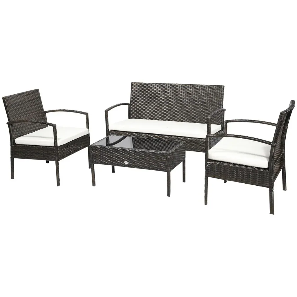 Polyrattan Gartenmöbel Set 4-teiliges Rattensofa-Set Sitzgruppe Sitzgarnitur für Pause Lounge Teetisch mit Sofa Sitzkiss