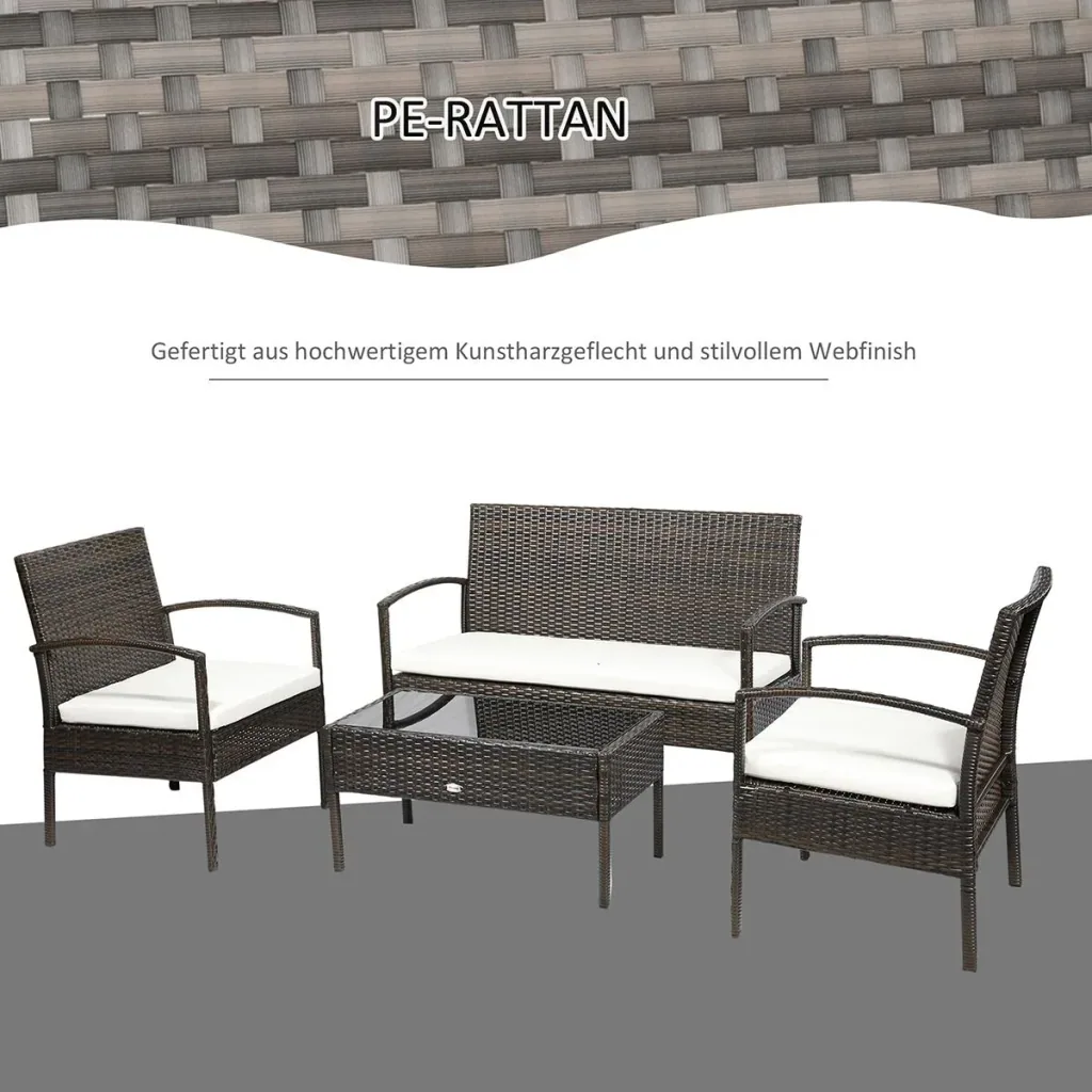 Polyrattan Gartenmöbel Set 4-teiliges Rattensofa-Set Sitzgruppe Sitzgarnitur für Pause Lounge Teetisch mit Sofa Sitzkiss