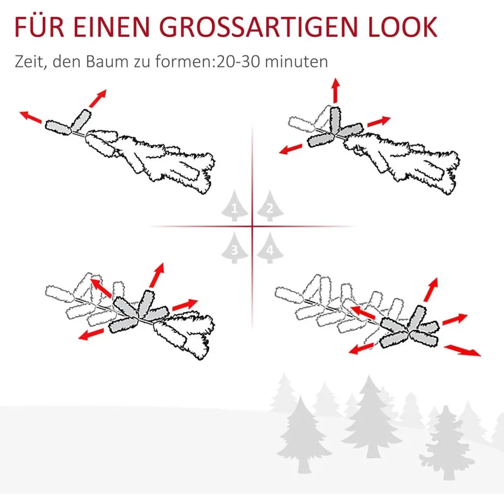 künstlicher Weihnachtsbaum 180 cm mit 250 LED-Leuchten 628 Astspitzen Christbaum Tannenbaum PVC Metall Grün Ø63 x 180 cm