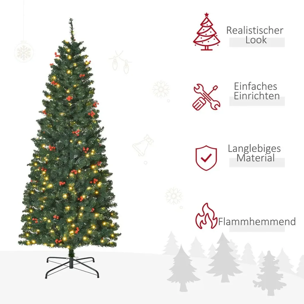 künstlicher Weihnachtsbaum 180 cm mit 250 LED-Leuchten 628 Astspitzen Christbaum Tannenbaum PVC Metall Grün Ø63 x 180 cm