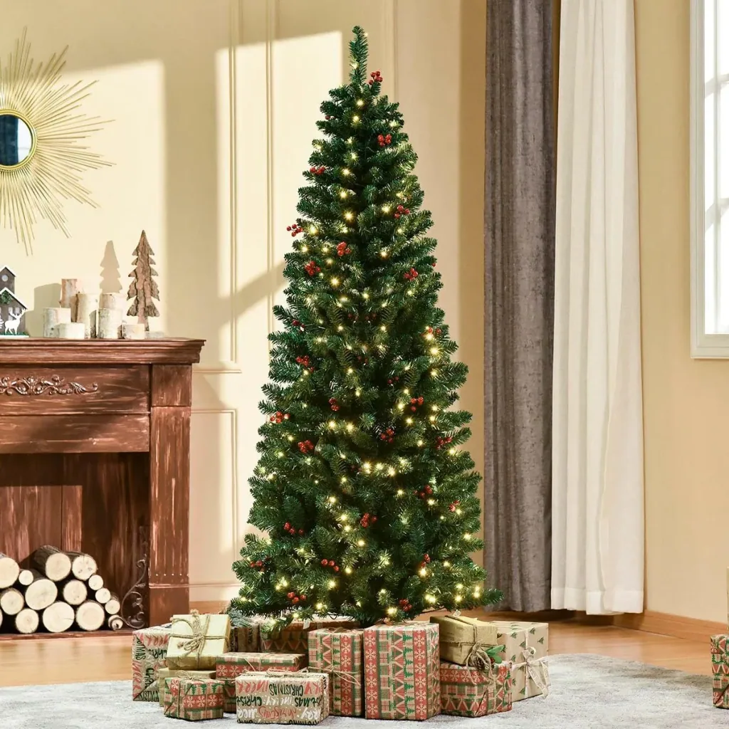 künstlicher Weihnachtsbaum 180 cm mit 250 LED-Leuchten 628 Astspitzen Christbaum Tannenbaum PVC Metall Grün Ø63 x 180 cm