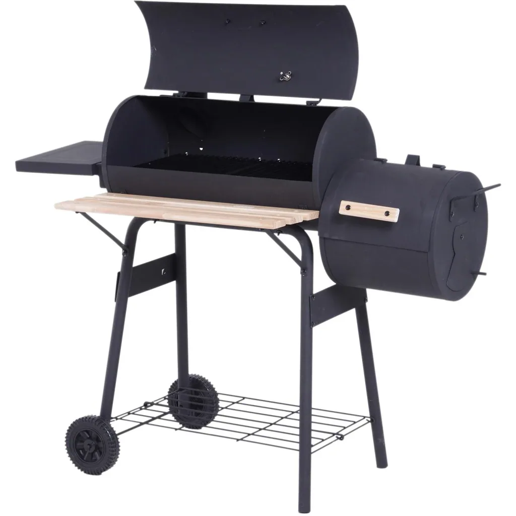 Smoker Grill BBQ Holzkohlengrill Grillwagen mit 2 x Brennkammer Schornstein Schwarz 124 x 53 x 108 cm
