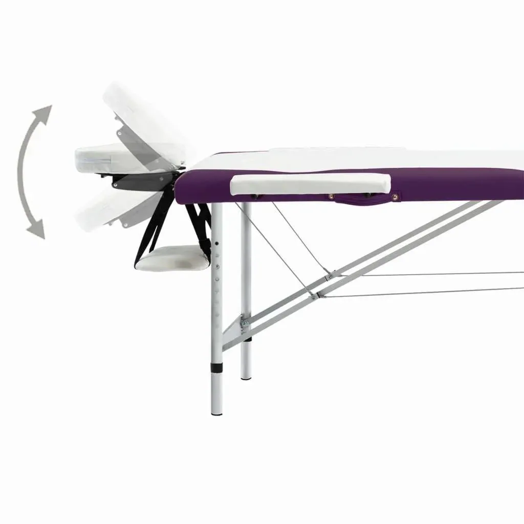 Klappbare Massageliege mit 2 Zonen Aluminium weiß und lila