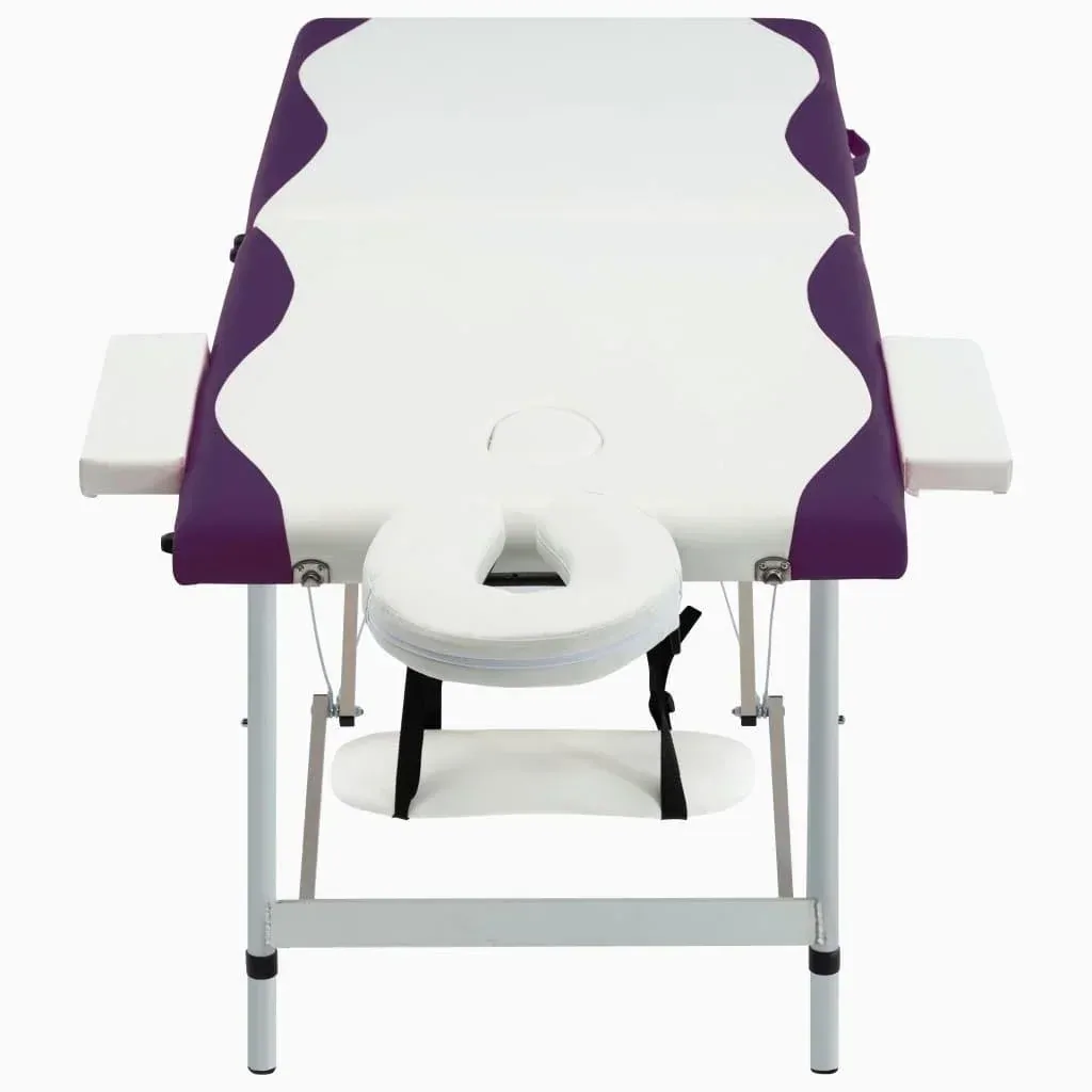 Klappbare Massageliege mit 2 Zonen Aluminium weiß und lila