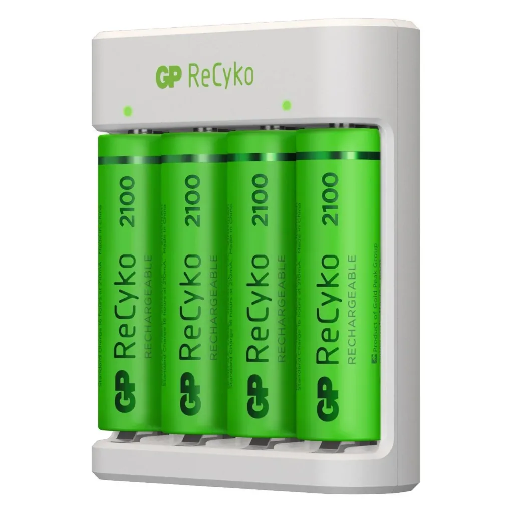 USB Ladegerät für 4 AA / AAA NiMH Akkus inklusive 4 Stück ReCyko Mignon (AA) NiMH Akkus mit 2100 mAh