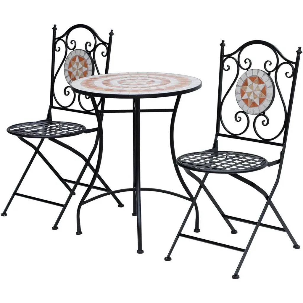 Runder Mosaiktisch orange/weiß/schwarz
