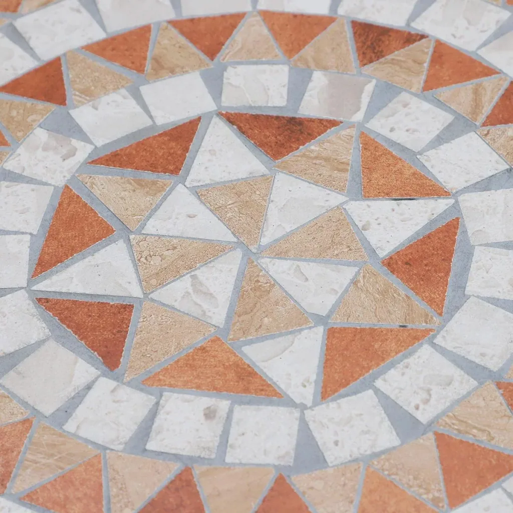 Runder Mosaiktisch orange/weiß/schwarz