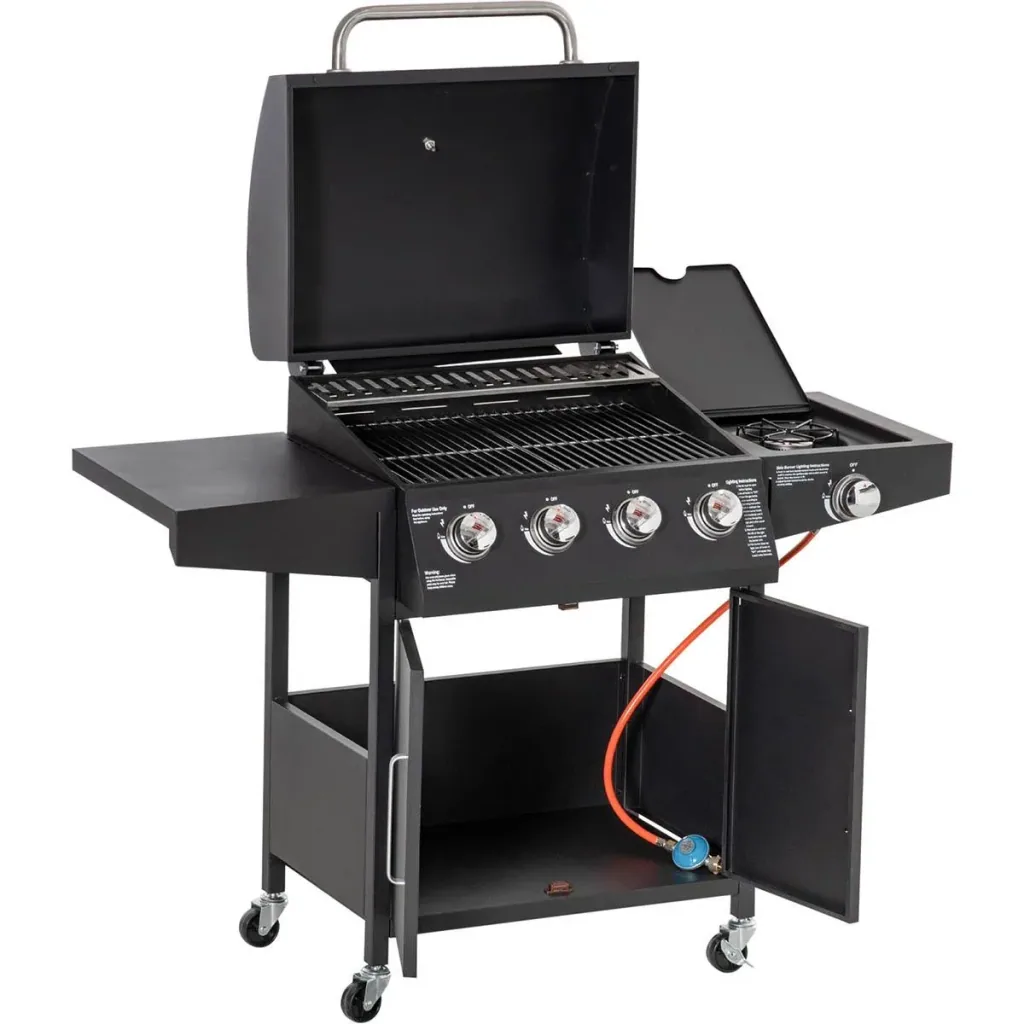 Gasgrill - 4 Brenner - 1 Seitenbrenner - Schwarz - 132 x 55 x 109 cm