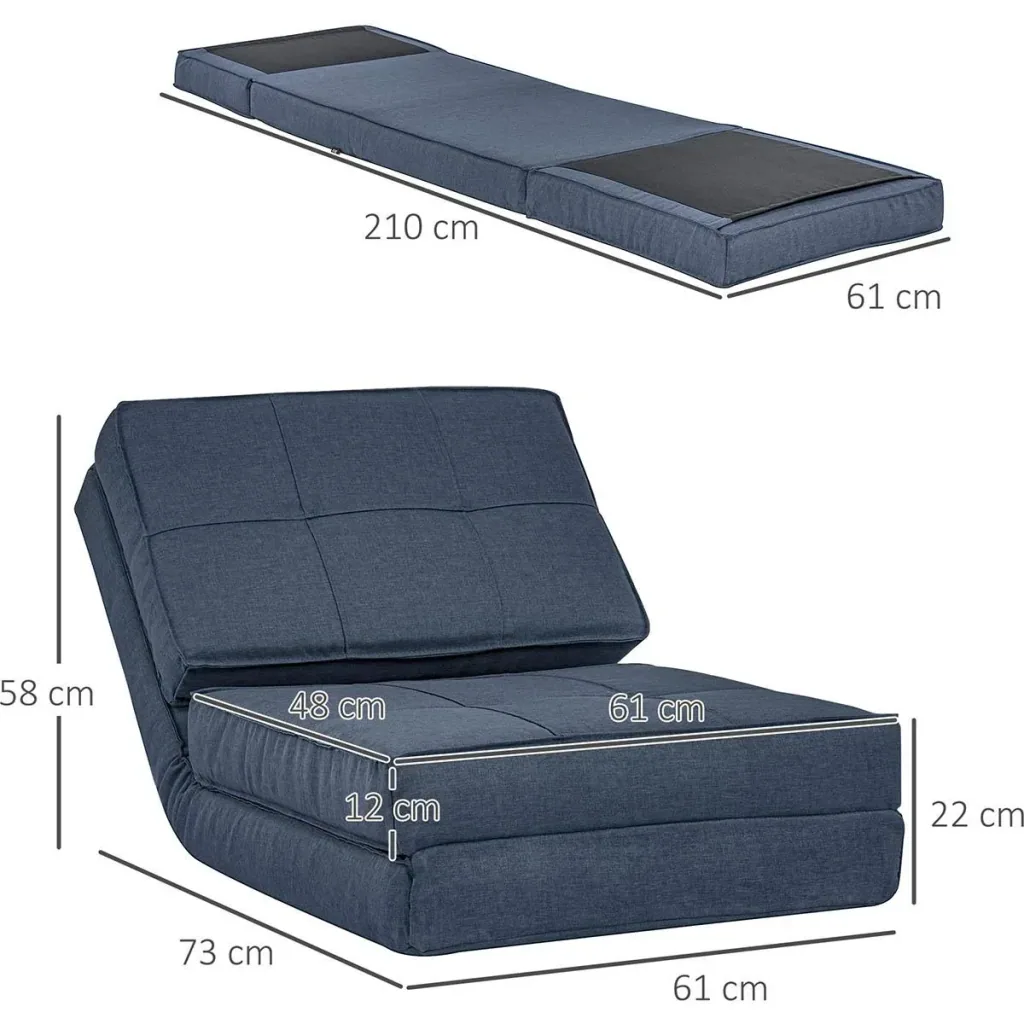 3-in-1 Bodensofa, klappbar, Leinenoptik, dunkelblau, 61 x 73 x 58 cm