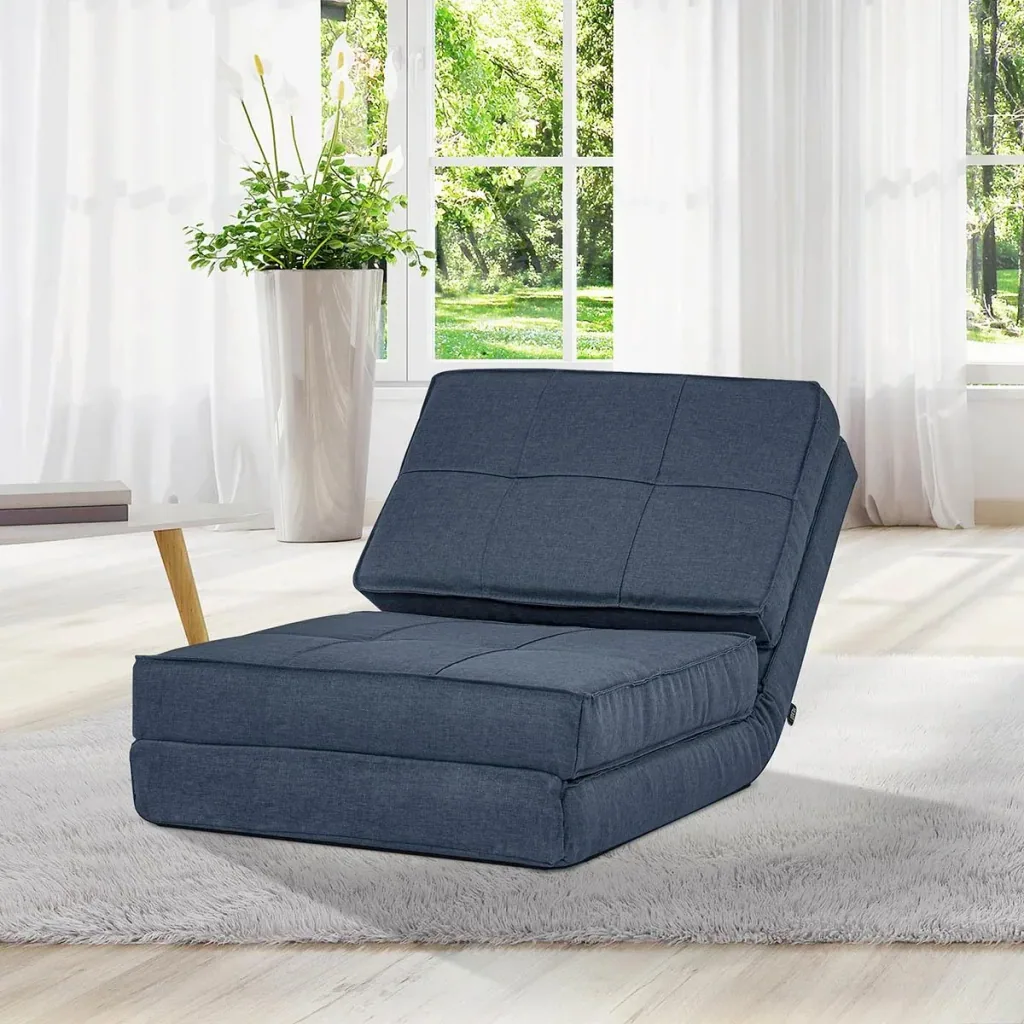 3-in-1 Bodensofa, klappbar, Leinenoptik, dunkelblau, 61 x 73 x 58 cm
