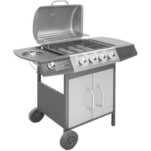 Gasgrill 4+1 Kochzone schwarz und silber